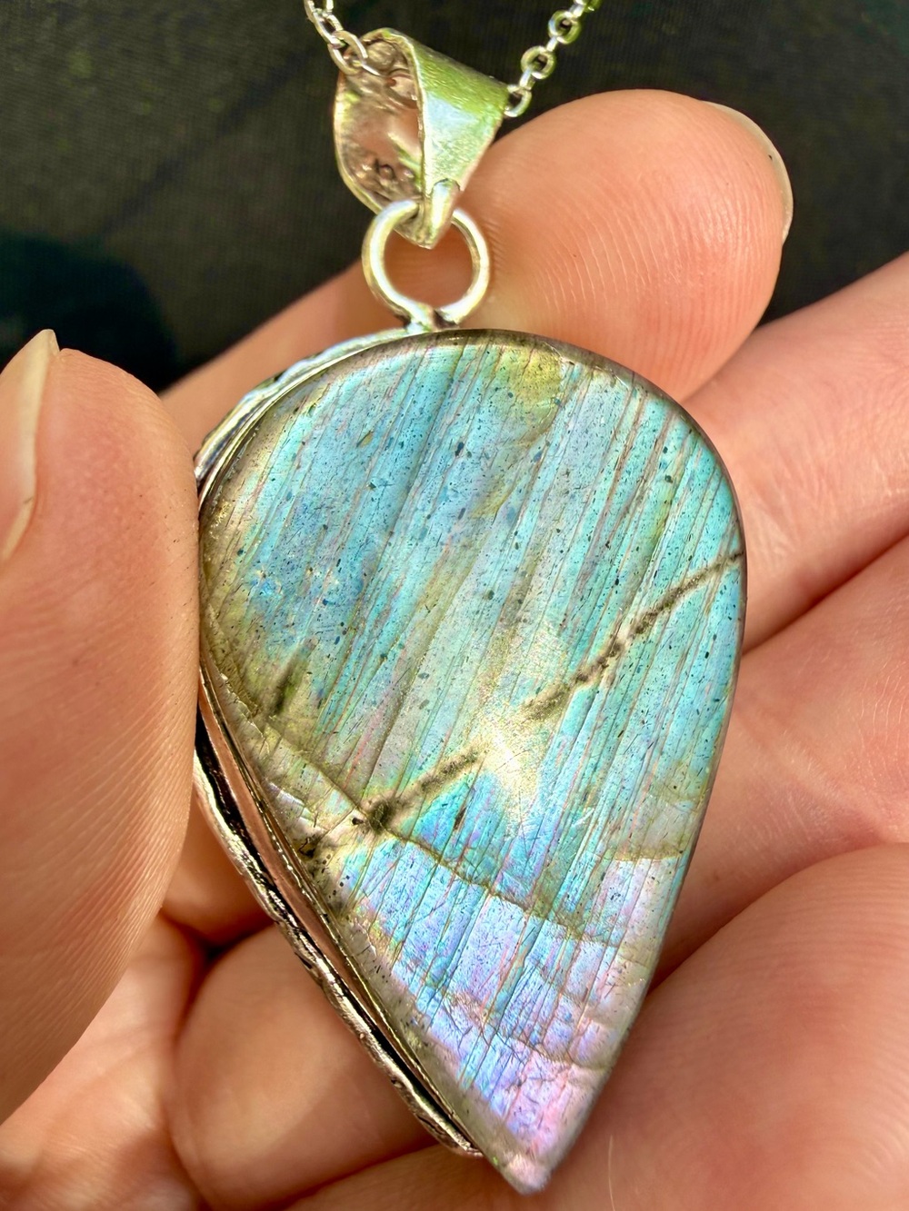 *Video* Light Blue & Pink Flashy Labradorite Necklace 925 Silver Stamped Pendant